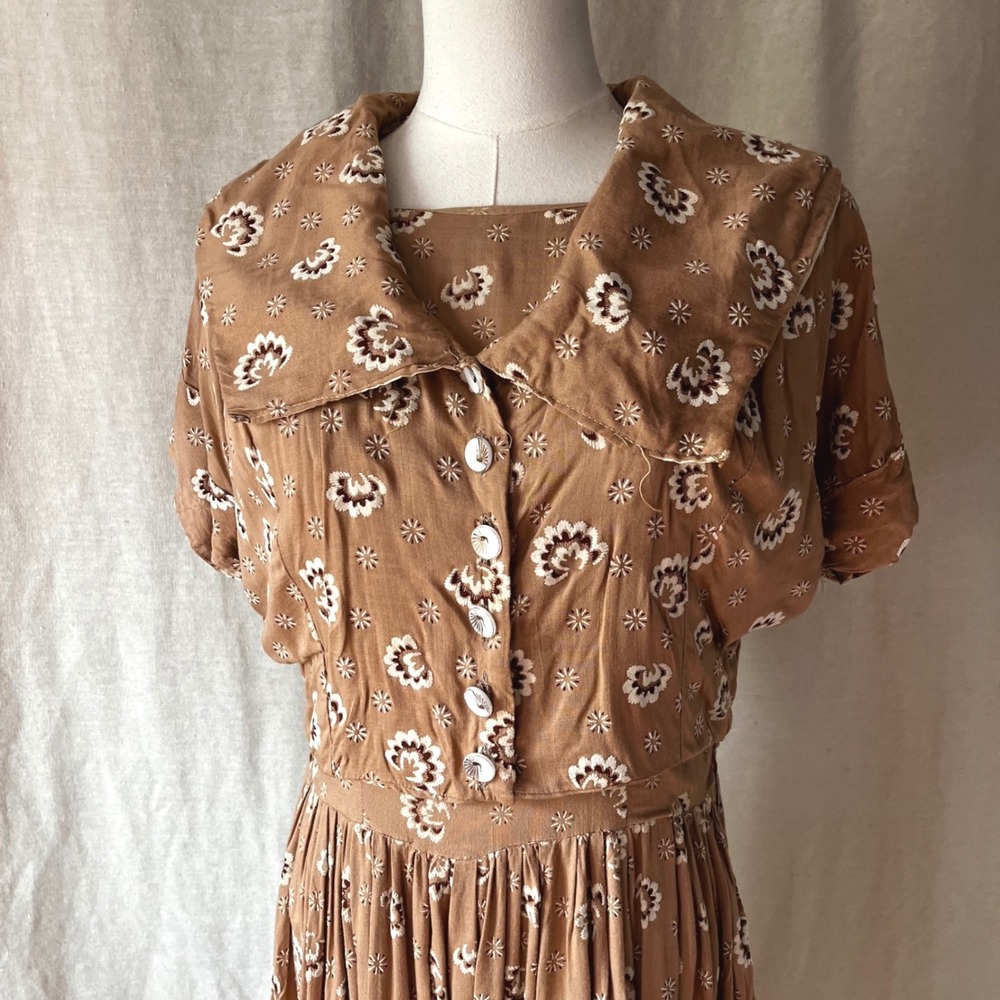 Vintage 1940s Dress Set Novelty Bird Button Sailor Collar Jacket Ensemble S - Picture 7 of 8